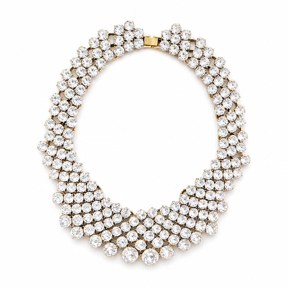 Eye Candy LA Emma Statement Necklace Glass Crystal Stones Gold Tone Alloy 12"